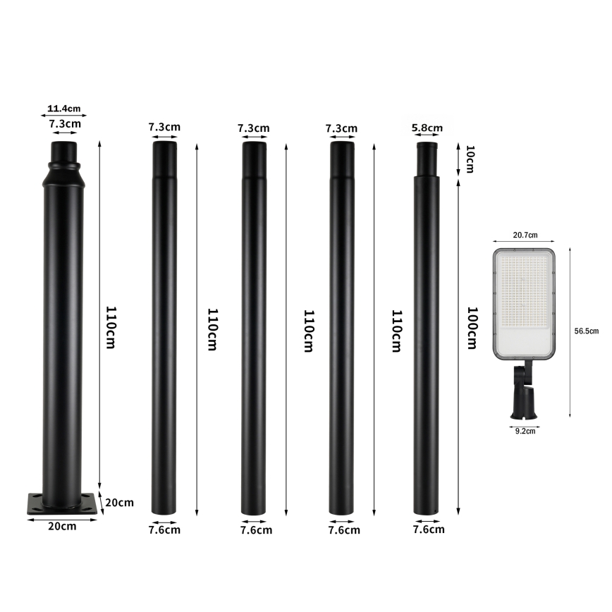 Brilagi - Luminária LED de rua exterior com poste e braço articulado 5 m URBANLIGHT LED/200W/230V preta IP65