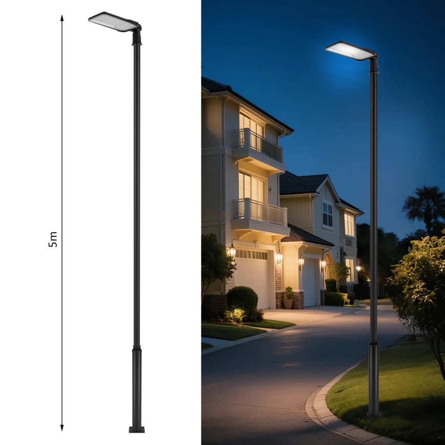 Brilagi - Luminária LED de rua exterior com poste e braço articulado 5 m URBANLIGHT LED/200W/230V preta IP65