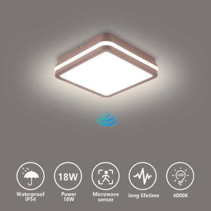 Brilagi - Luminária de teto para exterior com sensor BENE LED/18W/230V 21,5x21,5 cm castanha IP54