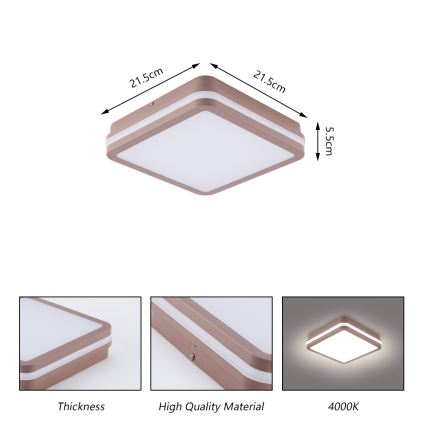 Brilagi - Luminária de teto para exterior com sensor BENE LED/18W/230V 21,5x21,5 cm castanha IP54