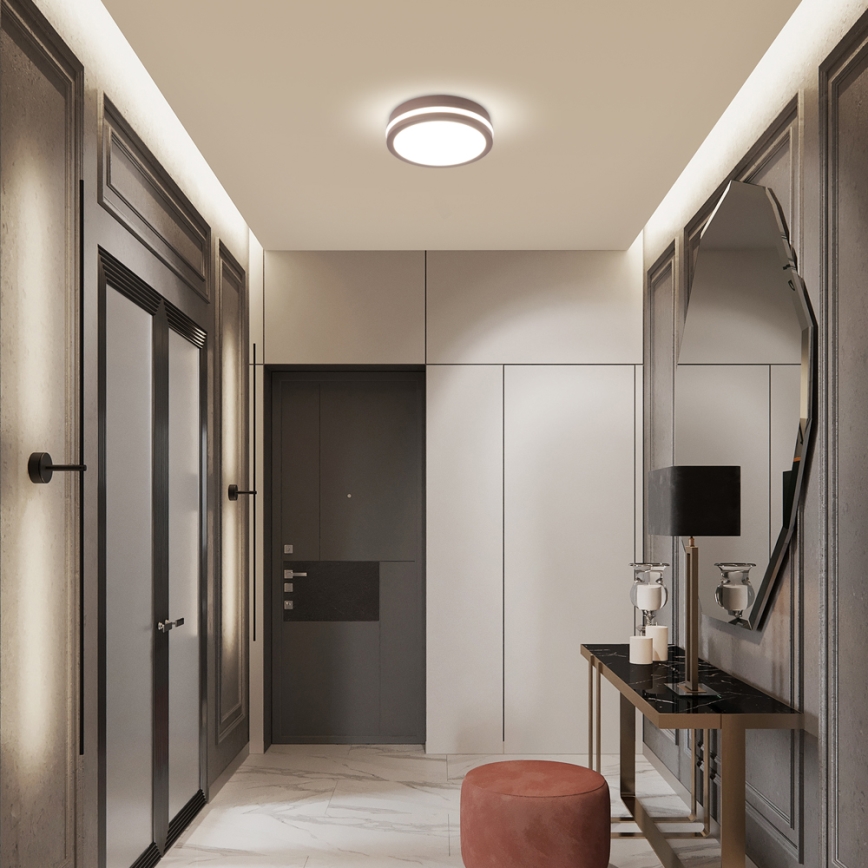 Brilagi - Candeeiro de tecto LED para exterior com sensor BENE LED/18W/230V Ø 21,5 cm castanho IP54