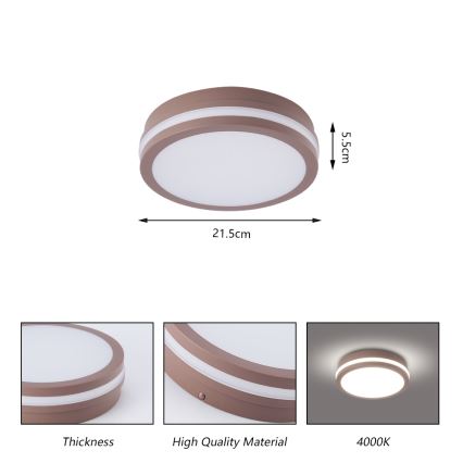 Brilagi - Candeeiro de tecto LED para exterior com sensor BENE LED/18W/230V Ø 21,5 cm castanho IP54
