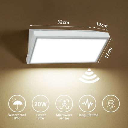 Brilagi - Luminária de parede LED exterior com sensor TRIANGLE LED/20W/230V branco IP65