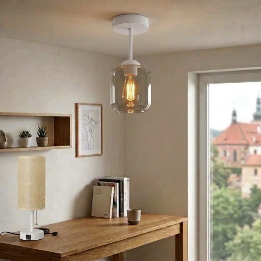 BRILAGI - LED Lustre de tecto de fixação superficial RETRO GLASS 1xE27/60W/230V Ø 14 cm branco/cinzento fumado