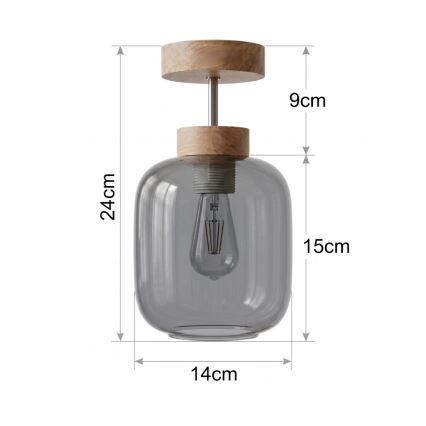 BRILAGI - Candeeiro de teto de superfície LED RETRO GLASS 1xE27/60W/230V Ø 14 cm carvalho/cinzento fumado