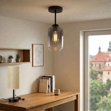 BRILAGI - LED lustre de sobrepor RETRO GLASS 1xE27/60W/230V Ø 14 cm preto/cinzento fumado