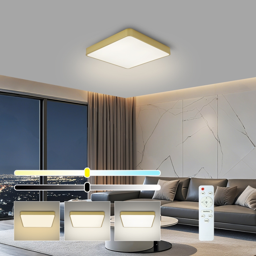 Brilagi - Luminária de teto LED dimerizável POOL LED/36W/230V 3000-6000K 40x40 cm dourada + comando remoto