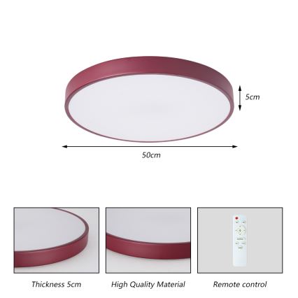 Brilagi - Luminária de teto LED dimerizável POOL LED/60W/230V 3000-6000K Ø 50 cm bordô + controlo remoto