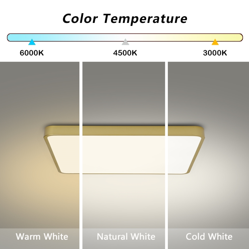 Brilagi - Luminária de teto LED dimerizável POOL SQUARE LED/36W/230V 3000-6000K 40x40 cm dourada + comando remoto