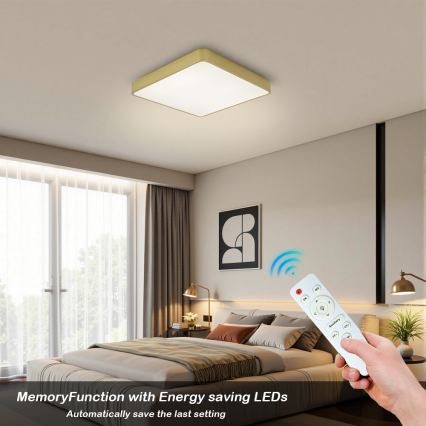 Brilagi - Luminária de teto LED dimerizável POOL SQUARE LED/36W/230V 3000-6000K 40x40 cm dourada + comando remoto