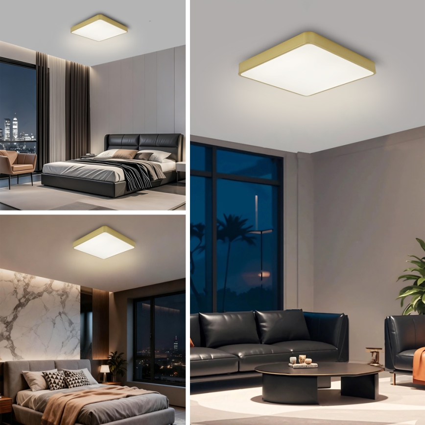 Brilagi - Luminária de teto LED dimerizável POOL SQUARE LED/36W/230V 3000-6000K 40x40 cm dourada + comando remoto