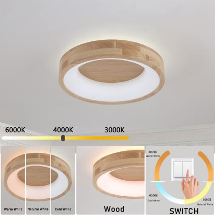 Brilagi - Candeeiro de tecto LED FALCON WOOD LED/30W/230V 3000/4000/6000K Ø 45 cm, madeira