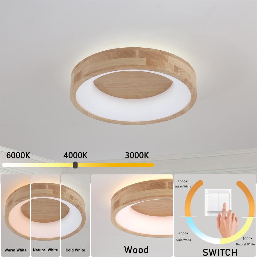 Brilagi - Candeeiro de tecto LED FALCON WOOD LED/30W/230V 3000/4000/6000K Ø 45 cm, madeira