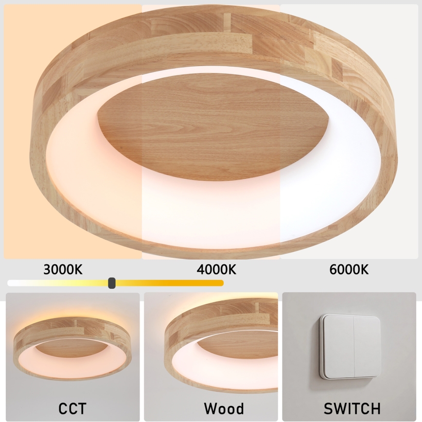 Brilagi - Candeeiro de tecto LED FALCON WOOD LED/30W/230V 3000/4000/6000K Ø 45 cm, madeira