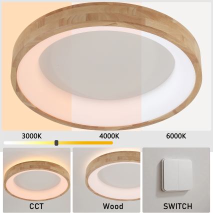 Brilagi - Candeeiro de teto LED FALCON WOOD LED/40W/230V 3000/4000/6000K Ø 60 cm madeira
