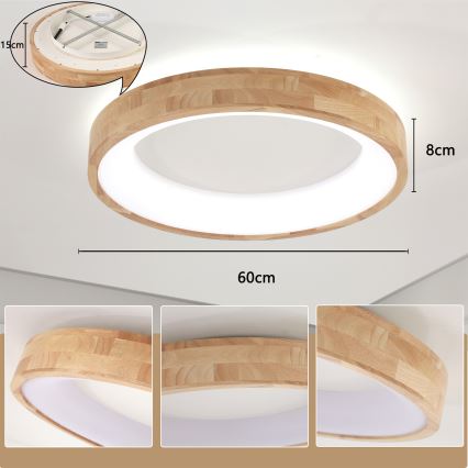 Brilagi - Candeeiro de teto LED FALCON WOOD LED/40W/230V 3000/4000/6000K Ø 60 cm madeira