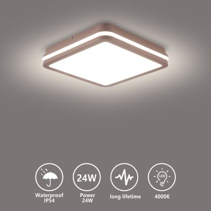 Brilagi - Plafon LED de exterior BENE LED/24W/230V 26x26 cm castanho IP54