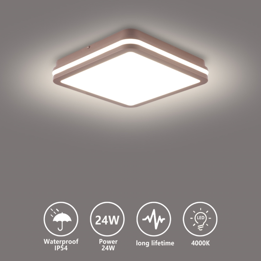Brilagi - Plafon LED de exterior BENE LED/24W/230V 26x26 cm castanho IP54