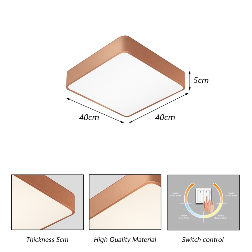 BRILAGI - Luminária de teto LED POOL SQUARE LED/36W/230V 3000/4000/6000K 40x40 cm cobre