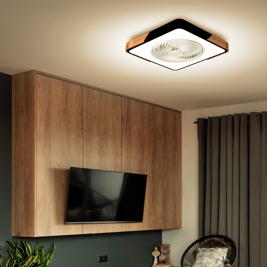 Brilagi - Luminária de teto LED dimmerizável com ventilador LED/30W/230V 3000-6500K preto/carvalho + comando à distância
