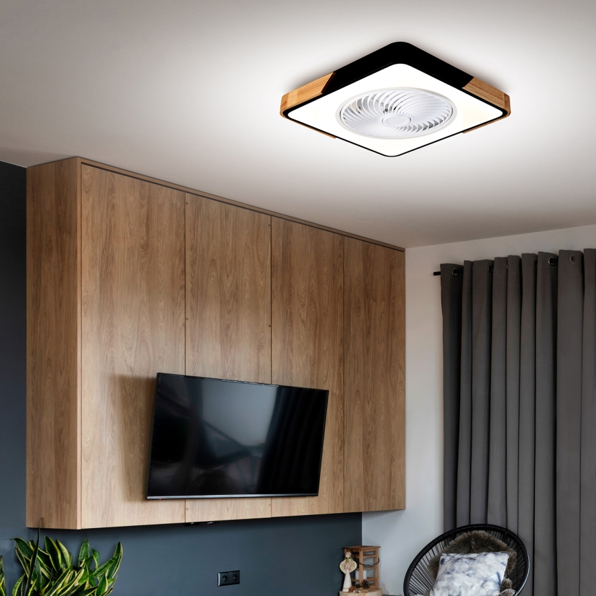 Brilagi - Luminária de teto LED dimmerizável com ventilador LED/30W/230V 3000-6500K preto/carvalho + comando à distância