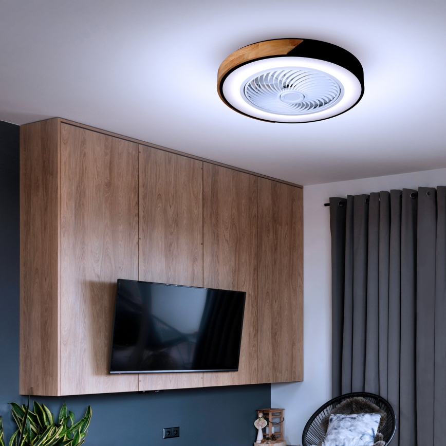 Brilagi - Luminária de teto LED dimmerizável com ventilador LED/30W/230V 3000-6500K preto/carvalho + comando à distância