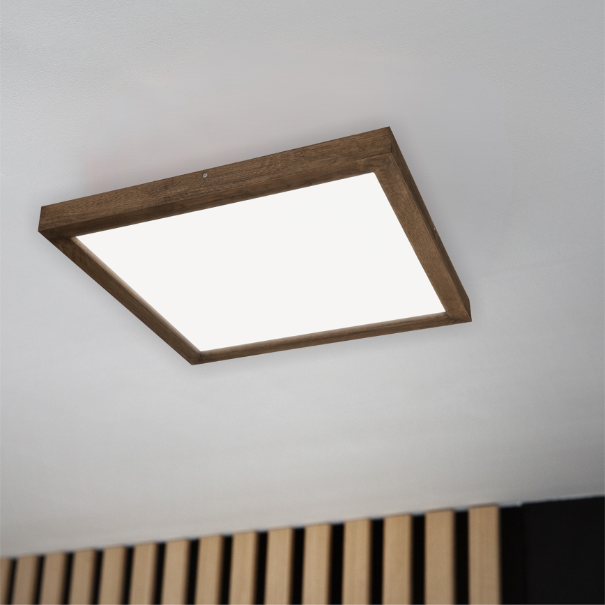 Brilagi - Luminária de teto LED dimmerizável para banheiro WOODY FRAME LED/50W/230V carvalho nogueira 60x60 cm 3000-6000K IP44 + controlo remoto