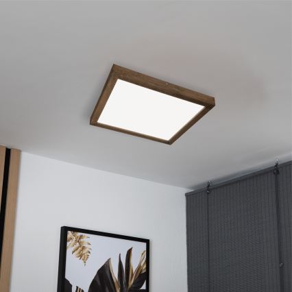 Brilagi - Luminária de teto LED dimmerizável para banheiro WOODY FRAME LED/50W/230V carvalho nogueira 60x60 cm 3000-6000K IP44 + controlo remoto