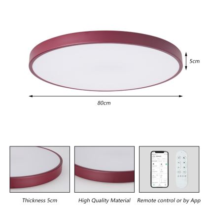 Brilagi - Luminária LED regulável POOL SMART LED/100W/230V, diâmetro 80 cm, 3000-6000K, Wi-Fi Tuya + controlo remoto, bordô