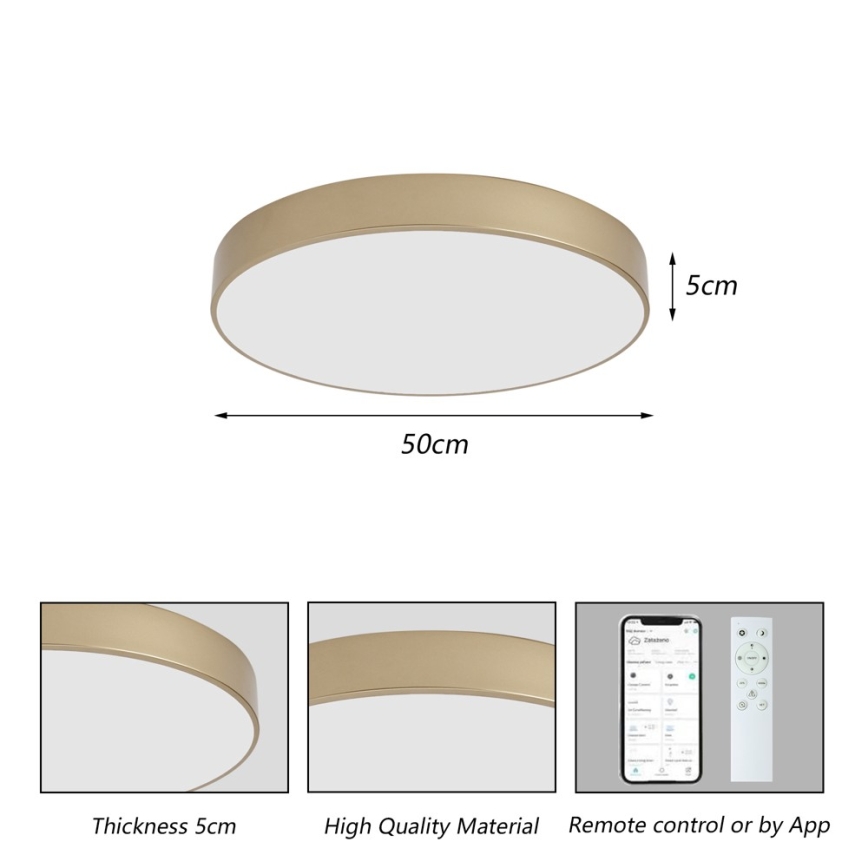 BRILAGI - Luminária de teto LED dimerizável POOL SMART LED/60W/230V 3000-6000K Ø 50 cm Wi-Fi Tuya dourada + comando à distância