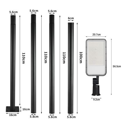 Brilagi - Luminária LED de rua para exterior com poste e braço articulado de 4 m URBANLIGHT LED/200W/230V preta IP65