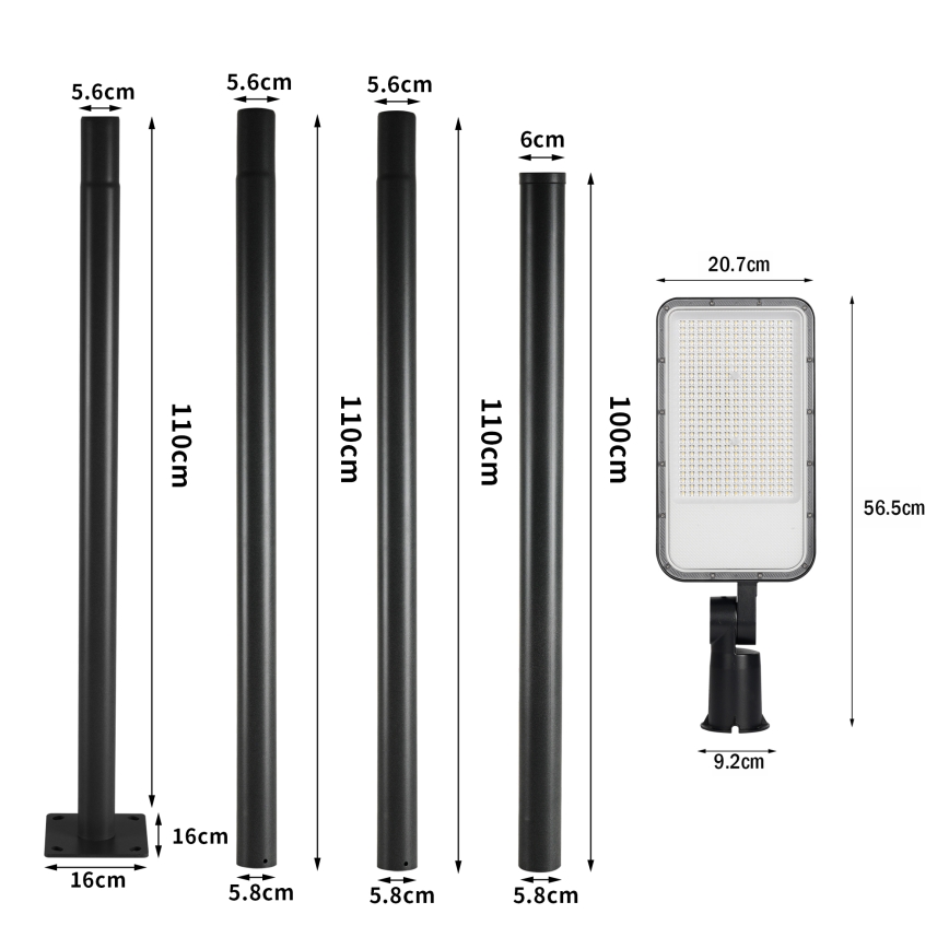 Brilagi - Luminária LED de rua para exterior com poste e braço articulado de 4 m URBANLIGHT LED/200W/230V preta IP65