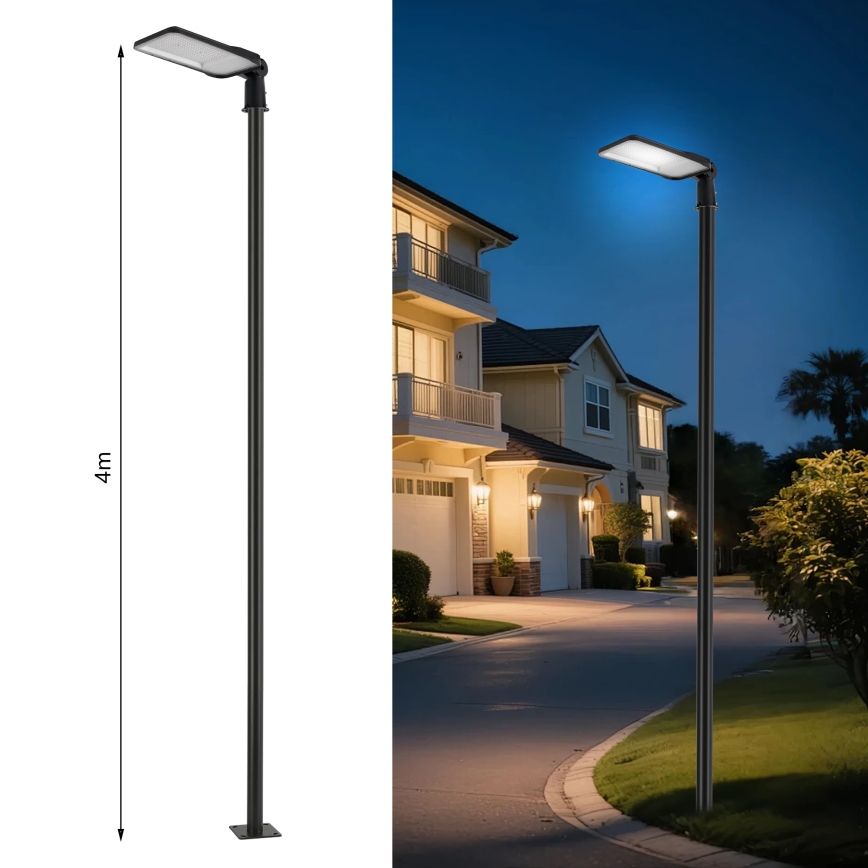 Brilagi - Luminária LED de rua para exterior com poste e braço articulado de 4 m URBANLIGHT LED/200W/230V preta IP65