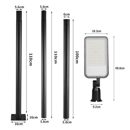 Brilagi - Luminária de rua LED para exterior com poste articulado de 3 m URBANLIGHT LED/100W/230V preta IP65