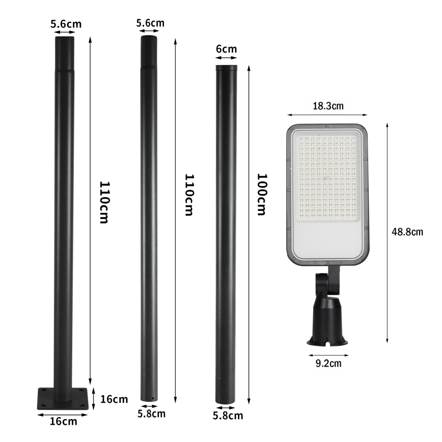 Brilagi - Luminária de rua LED para exterior com poste articulado de 3 m URBANLIGHT LED/100W/230V preta IP65