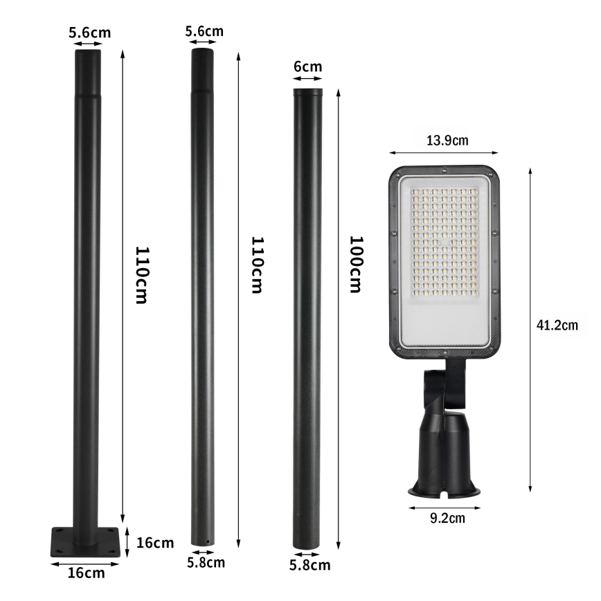 Brilagi - Luminária LED de rua para exterior com poste e articulação de 3 m URBANLIGHT LED/50W/230V preta IP65