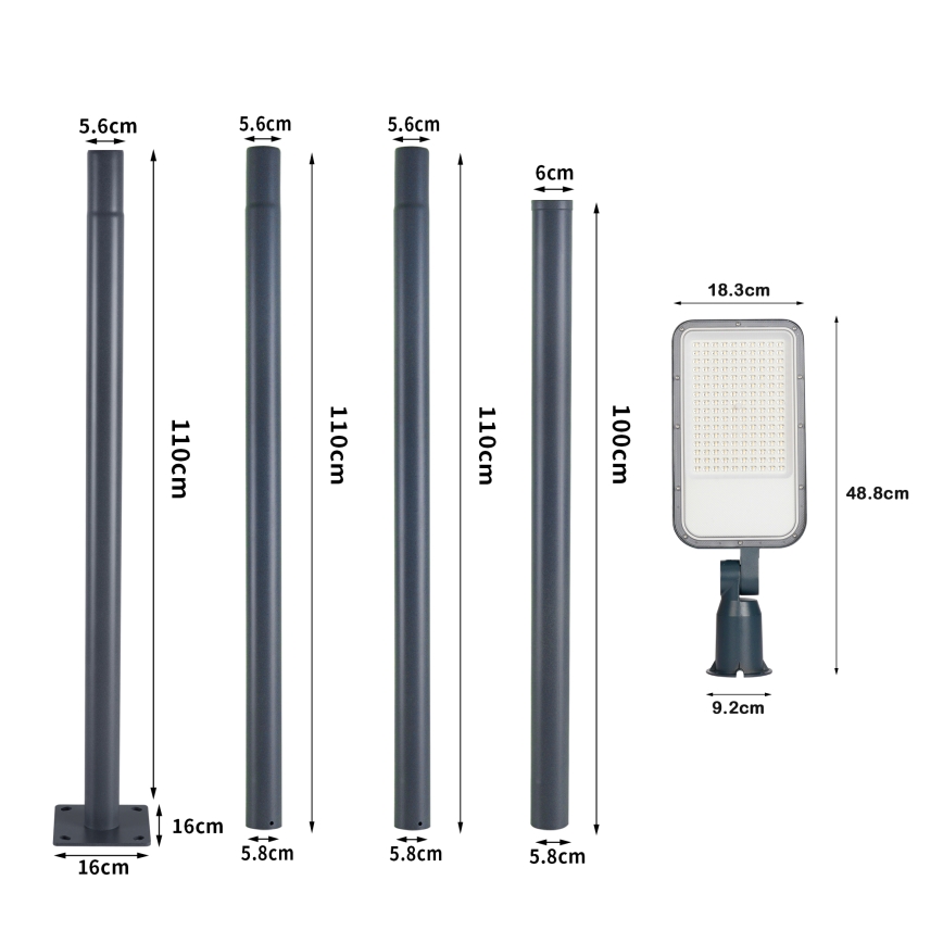 Brilagi - Luminária LED de rua exterior com poste e braço articulado de 4 m URBANLIGHT LED/100W/230V antracite IP65