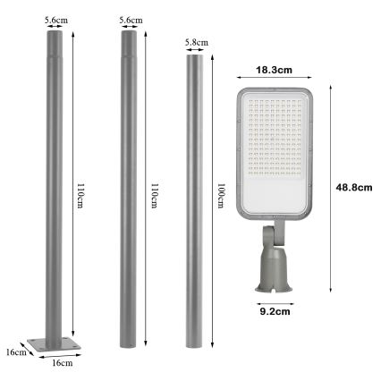 Brilagi - Luminária LED de rua para exterior com mastro articulado de 3 m URBANLIGHT LED/100W/230V cinzenta IP65