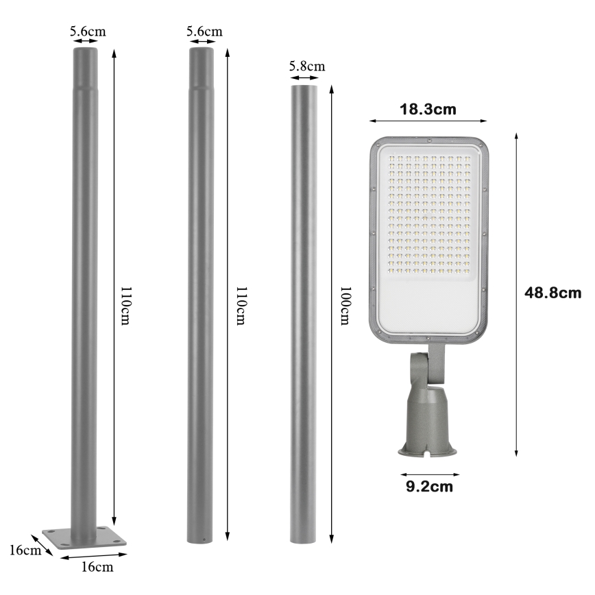 Brilagi - Luminária LED de rua para exterior com mastro articulado de 3 m URBANLIGHT LED/100W/230V cinzenta IP65