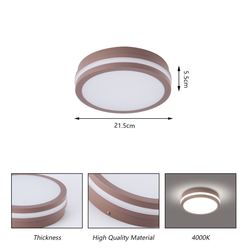 Brilagi - Candeeiro de tecto exterior LED com sensor BENE LED/18W/230V Ø 21,5 cm castanho IP54
