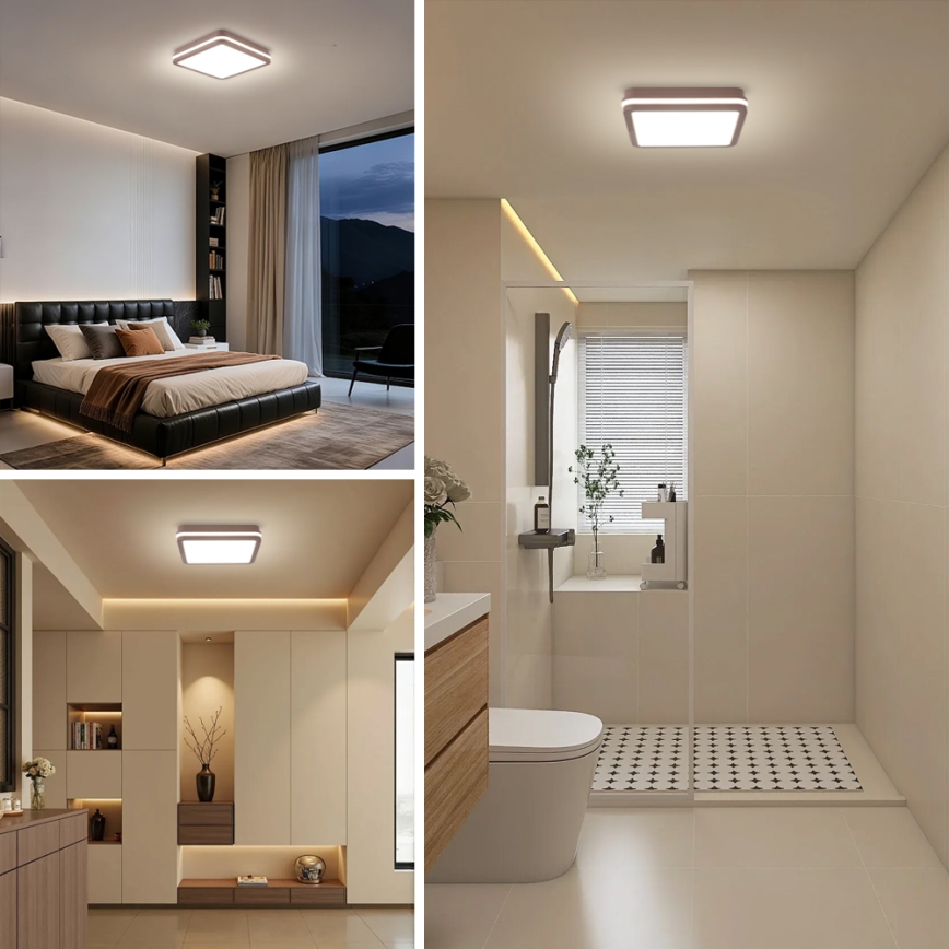 Brilagi - Candeeiro de tecto LED de exterior com sensor BENE LED/24W/230V 26x26 cm castanho IP54