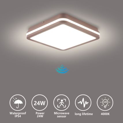 Brilagi - Candeeiro de tecto LED de exterior com sensor BENE LED/24W/230V 26x26 cm castanho IP54