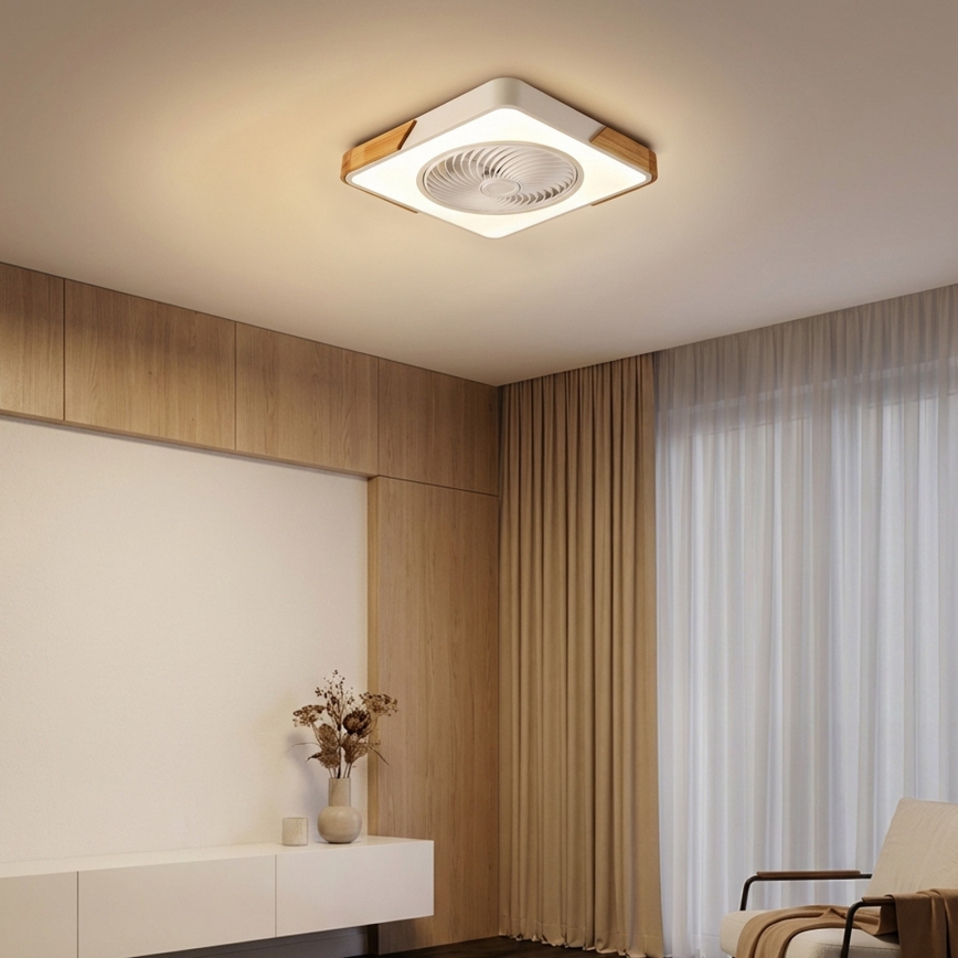 Brilagi - Luminária de tecto LED regulável com ventilador LED/30W/230V 3000-6500K branco/carvalho + comando remoto
