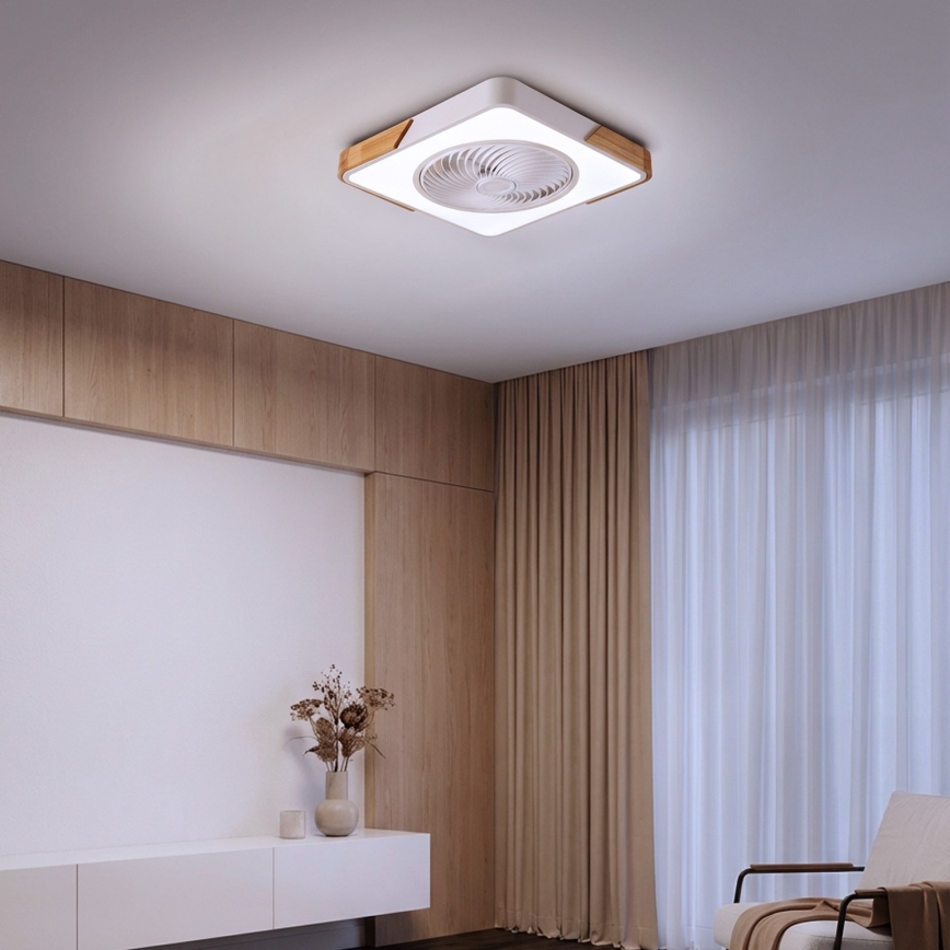 Brilagi - Luminária de tecto LED regulável com ventilador LED/30W/230V 3000-6500K branco/carvalho + comando remoto