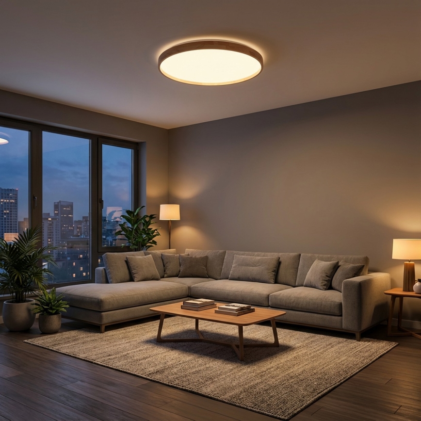 Brilagi - Candeeiro de tecto LED dimerizável ALSON LED/72W/230V 3000-6500K carvalho diâmetro 78 cm + controlo remoto