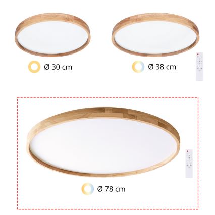 Brilagi - Candeeiro de tecto LED dimerizável ALSON LED/72W/230V 3000-6500K carvalho diâmetro 78 cm + controlo remoto