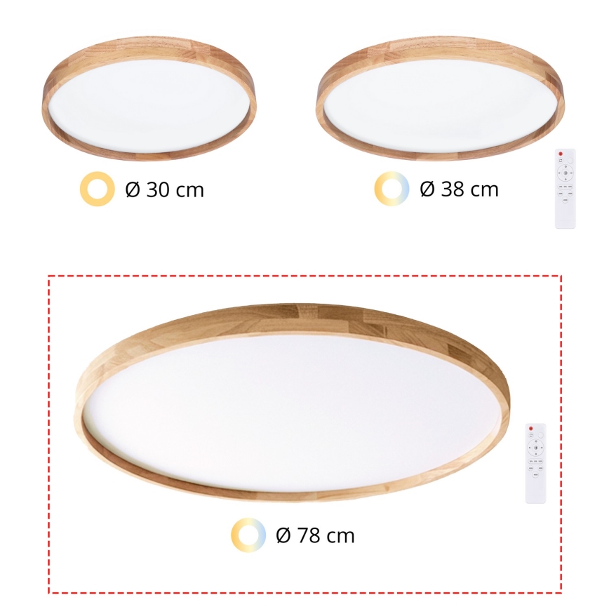 Brilagi - Candeeiro de tecto LED dimerizável ALSON LED/72W/230V 3000-6500K carvalho diâmetro 78 cm + controlo remoto