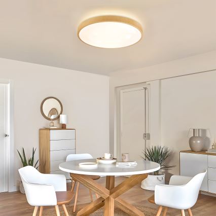 Brilagi - Luminária de teto LED dimerizável GLASS POOL DOUBLE LED/60W/230V 3000-6000K 50 cm acabamento em madeira + comando à distância