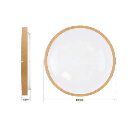 Brilagi - Luminária de teto LED dimerizável GLASS POOL DOUBLE LED/60W/230V 3000-6000K 50 cm acabamento em madeira + comando à distância