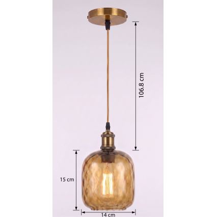 BRILAGI - Lustre pendente em cabo LED RETRO GLASS 1xE27/60W/230V Ø 14 cm dourado/castanho fumado